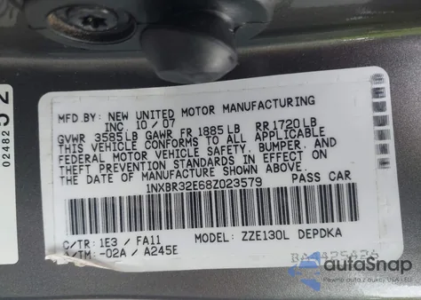 2008 Toyota Corolla Ce z USA, uszkodzony, nr VIN 1NXBR32E68Z023579